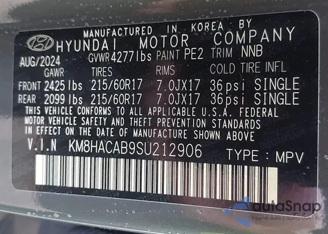2025 Hyundai Kona Se from USA, damaged, VIN KM8HACAB9SU212906